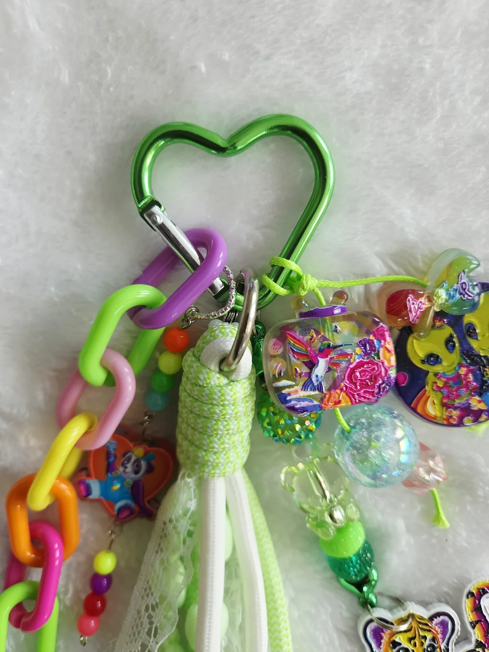 Lisa Frank Keychain 80s 90s Neon Green Tassel Vibrant Bag Charm